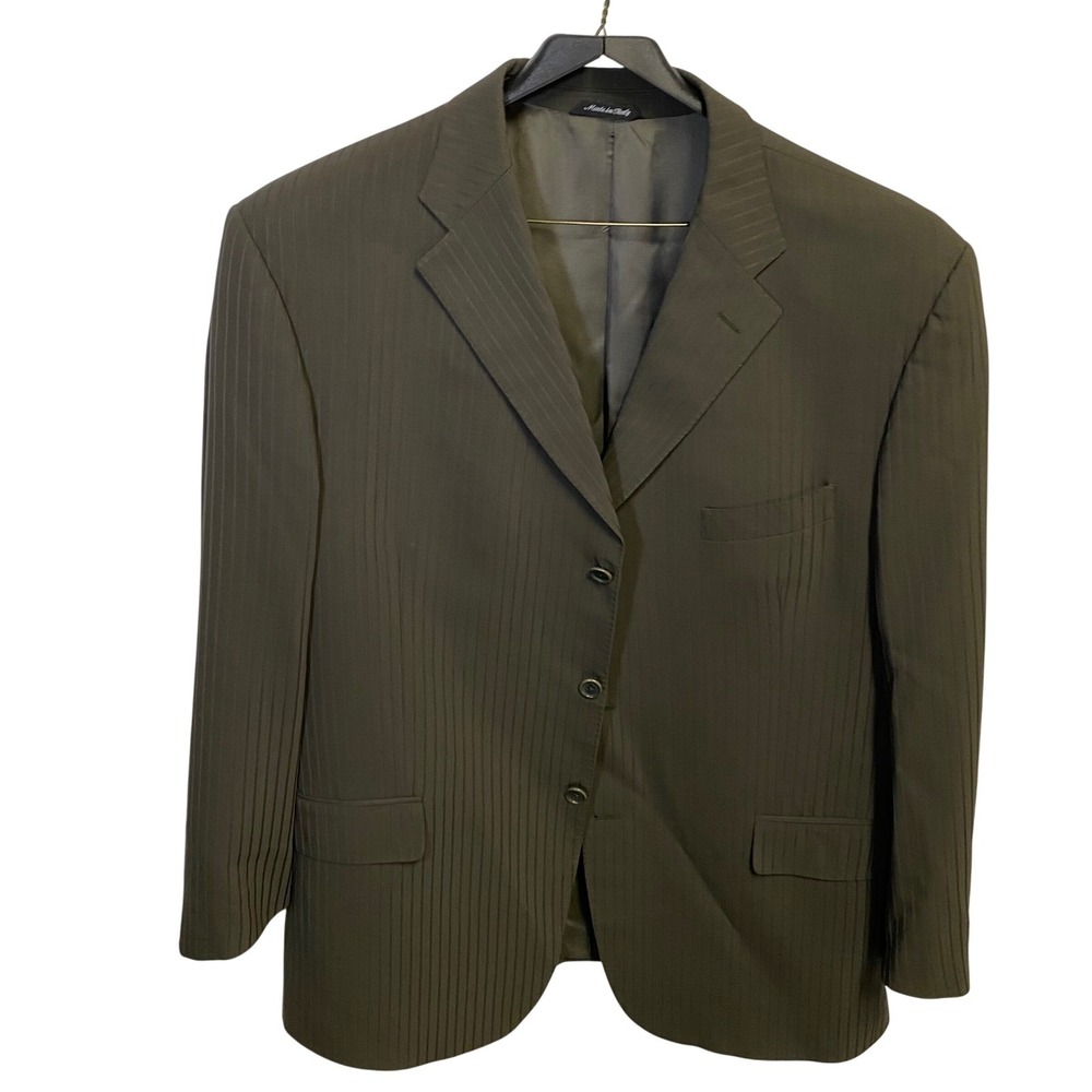 Zanieri Made In Italy Sport Coat‎ Blazer Mens 46L Brown Pinstripe Wool 3 Btn - Picture 2 of 8